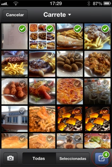 Fotos seleccionadas y listas para adjuntar