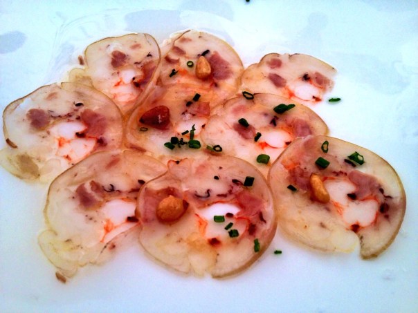 Carpaccio de manitas y gamba de Santa Pola