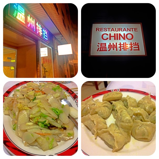 Fachada, cartel, nian gao y empanadillas chinas