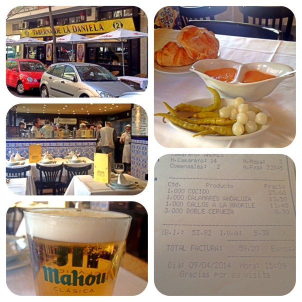 Establecimiento, cañitas, inicio de mesa y cuenta final