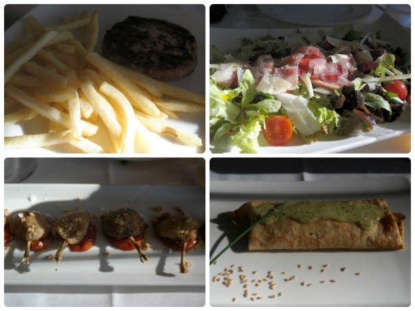 Hamburguesa, Ensalada, Chupachups y Crepe