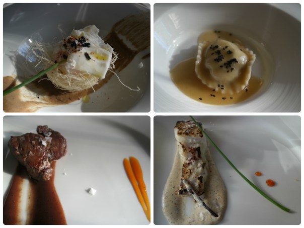 Huevo, Ravioli, Solomillo y Merluza