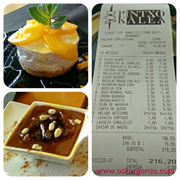 Tarta queso, Chocolate y Ticket