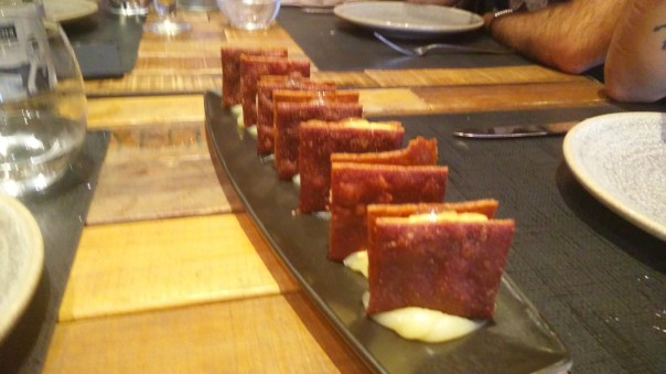 pastisset de aguardiente, boniato y foie