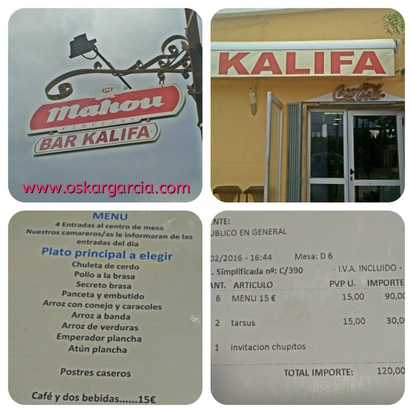 Kalifa, Menú y Ticket